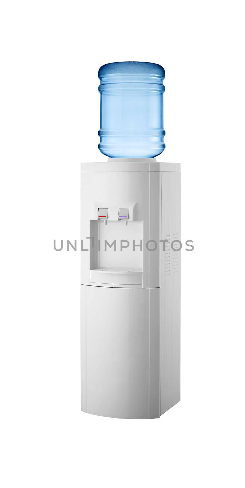 White cooler with water bottle on a white background.