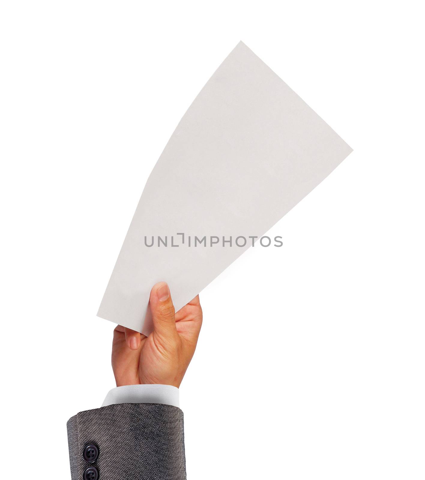 Businessman holding a blank white paper
