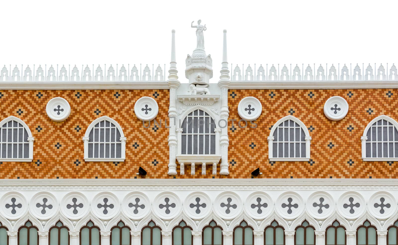 Window on top of large modern building in the Italy retro style