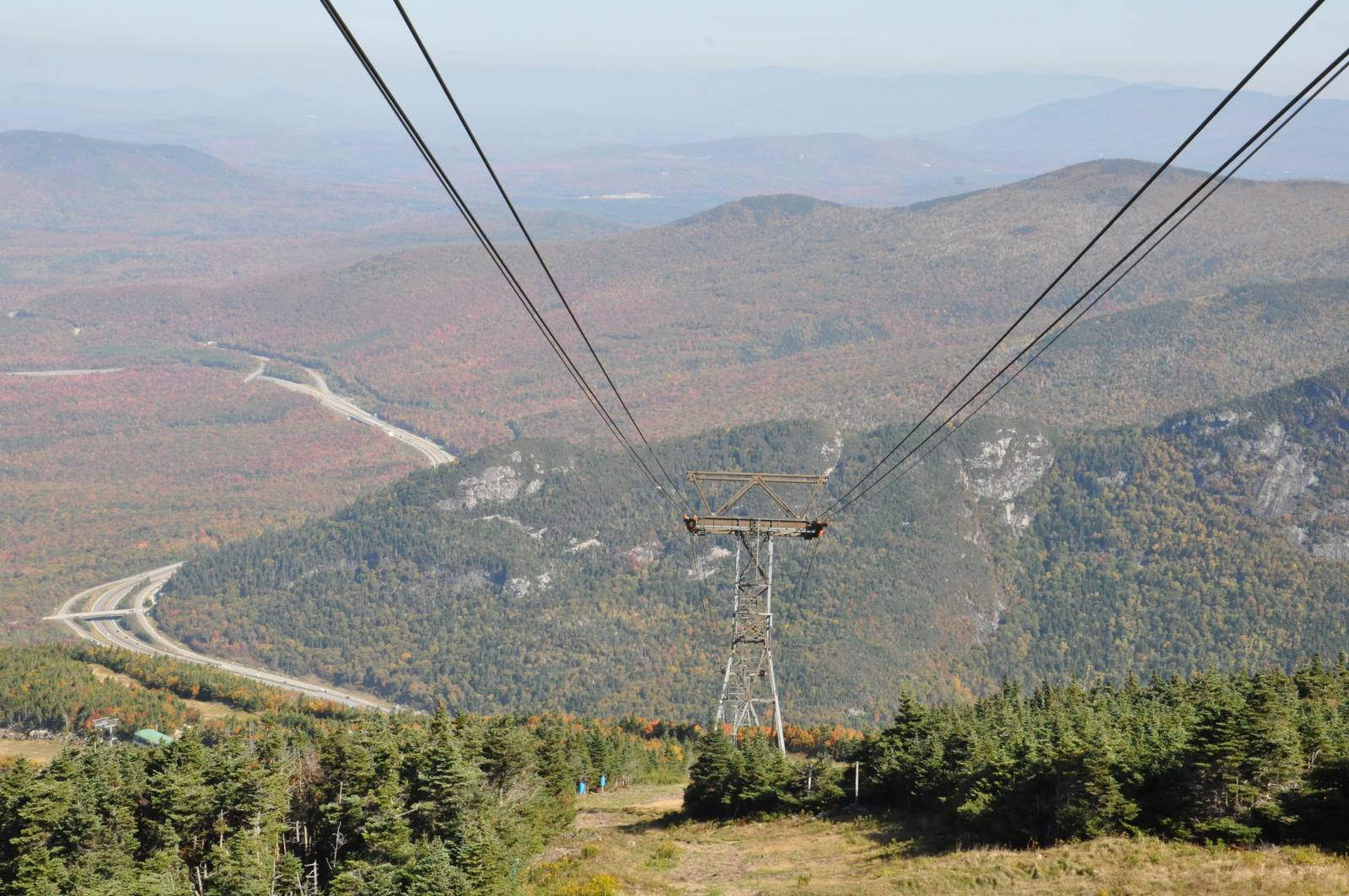Fall Colors view from Cannon Mountain Aerial Tramway at the White Mountain National Forest in New Hampshire