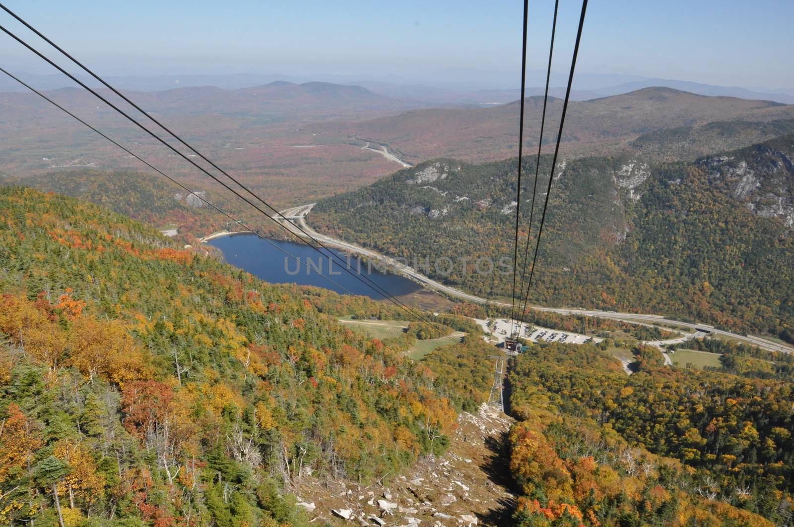 Fall Colors view from Cannon Mountain Aerial Tramway at the White Mountain National Forest in New Hampshire by sainaniritu