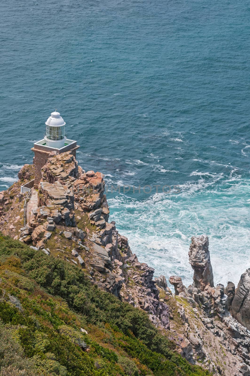 New lighthouse at Diaz Point, Cape Point in the Table Mountain National Park in Cape Town, South Africa. Built 87 meters above sea level

