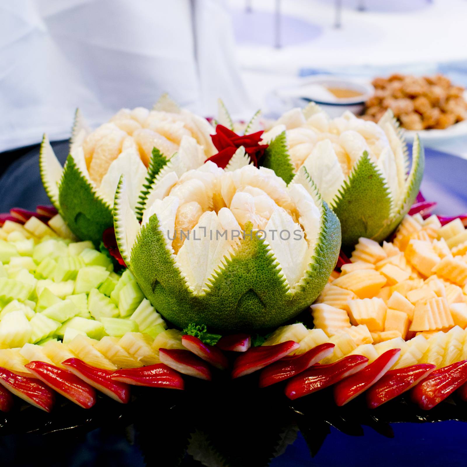 fruits carved with Thai style, ready to serve.