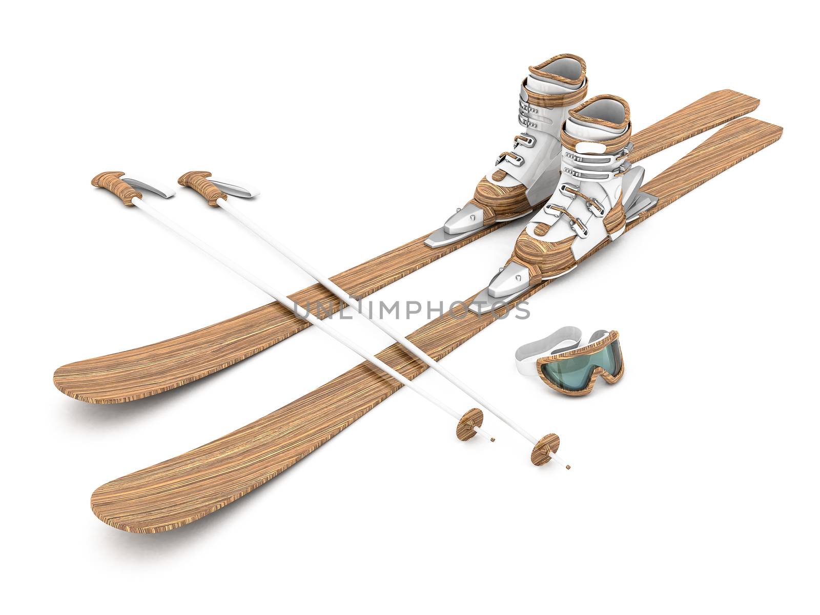 wood skiing isolated on a white background