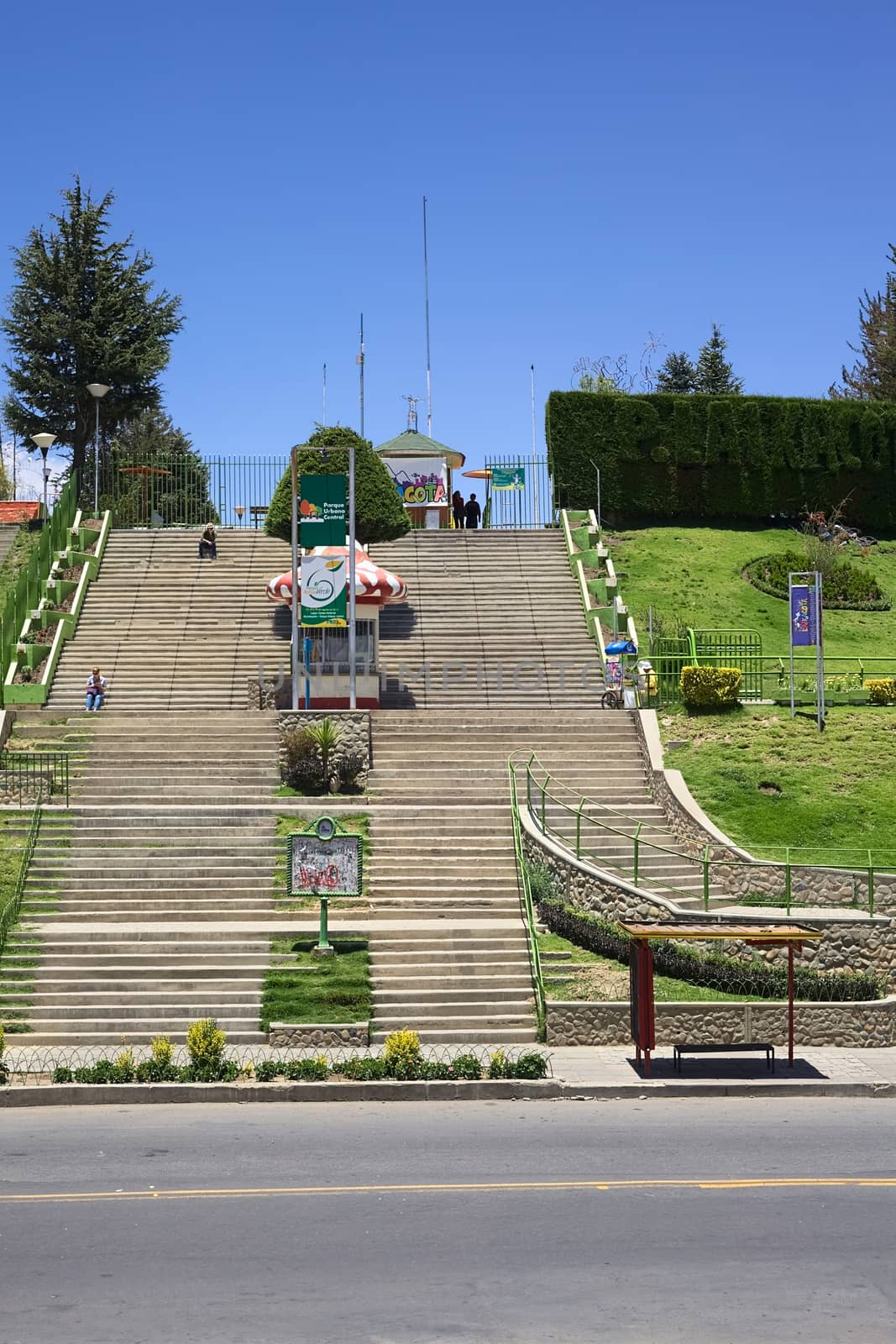 LA PAZ, BOLIVIA - OCTOBER 14, 2014: Stairs leading to the Parque Metropolitano Laikacota (metropolitan park), a playground and lookout, located in the Parque Urbano Central (Central Urban Park) on October 14, 2014 in La Paz, Bolivia 