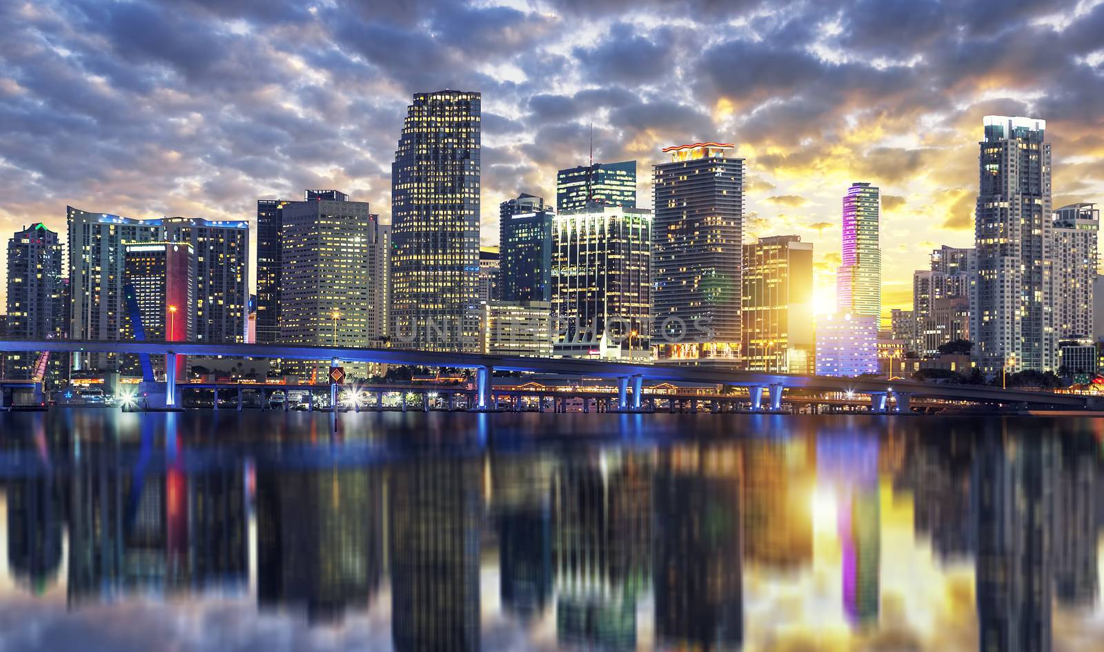 View of Miami buildings at sunset, USA