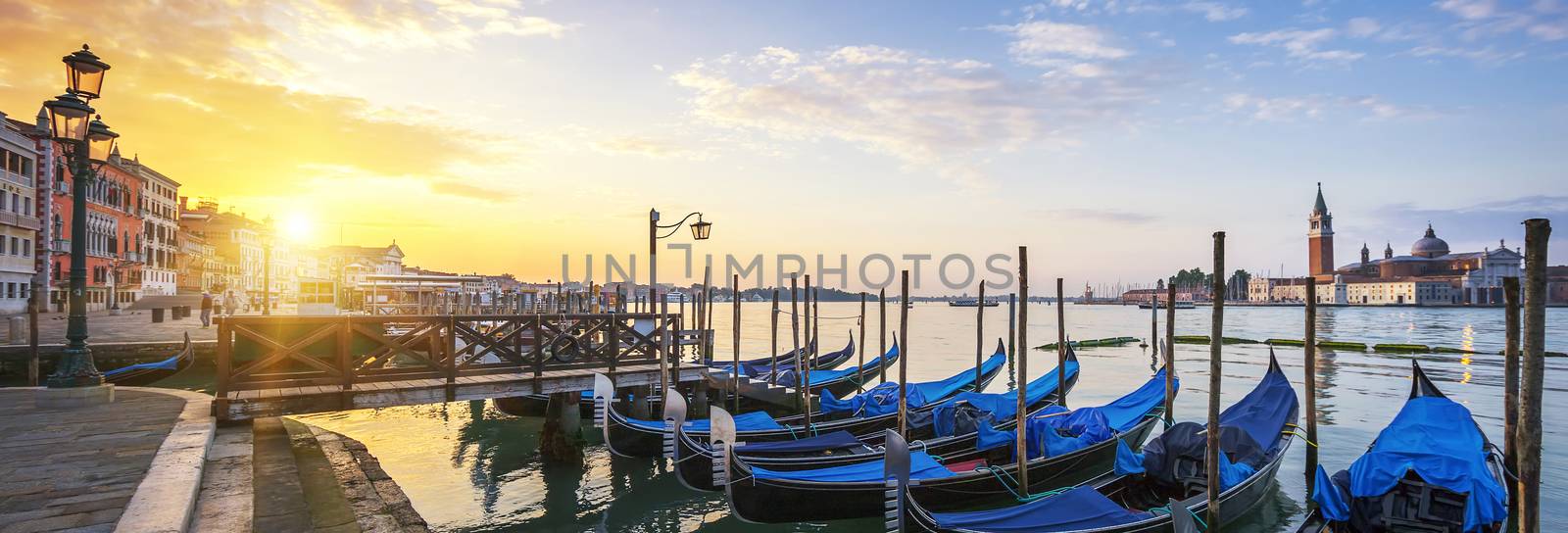 Sunrise over the Gran Canal, panoramic view, Venice, Italy