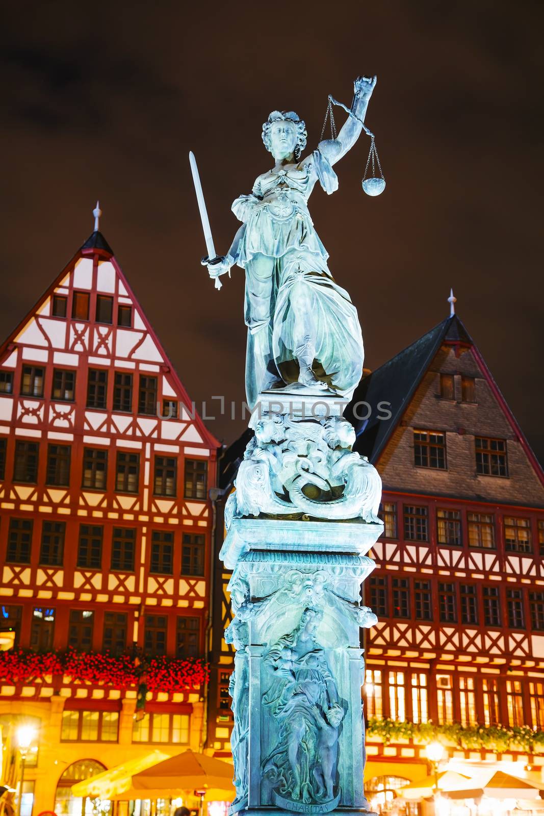 Lady Justice sculpture at the Old town in Frankfurt am Maine, Germany