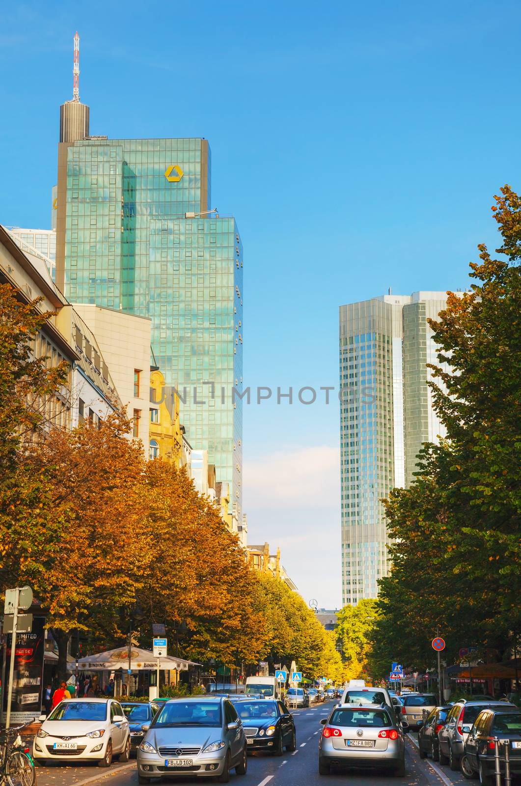 FRANKFURT - OCTOBER 14: Frankfurt am Main street on October 14, 2014 in Frankfurt, Germany. It's the largest city in the German state of Hessen and the fifth-largest city in Germany.