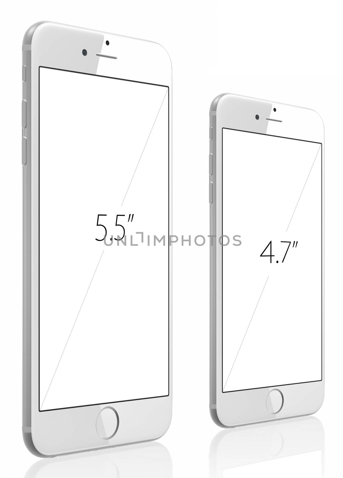 Galati, Romania - September 18, 2014: Apple Silver iPhone 6 Plus and iPhone 6 witn blank screen.The new iPhone with higher-resolution 4.7 and 5.5-inch screens, improved cameras, new sensors, a dedicated NFC chip for mobile payments. Apple released the iPhone 6 and iPhone 6 Plus on September 9, 2014.