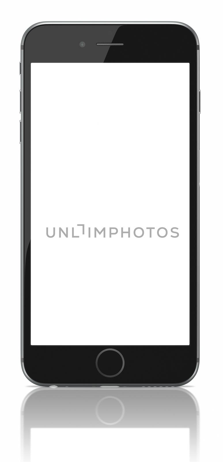 Galati, Romania - September 18, 2014: Apple Space Gray iPhone 6 Plus with blank screen.The new iPhone with higher-resolution 4.7 and 5.5-inch screens, improved cameras, new sensors, a dedicated NFC chip for mobile payments. Apple released the iPhone 6 and iPhone 6 Plus on September 9, 2014.