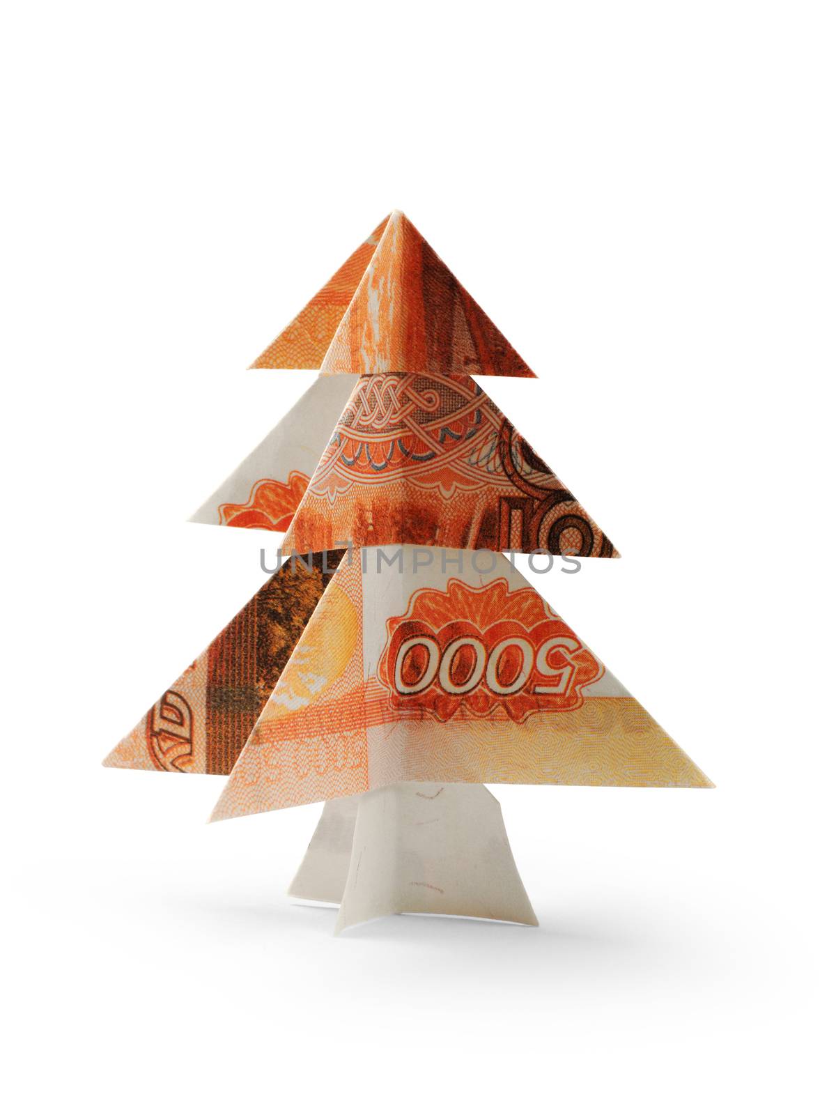 Christmas tree made of five thousandth ruble bills