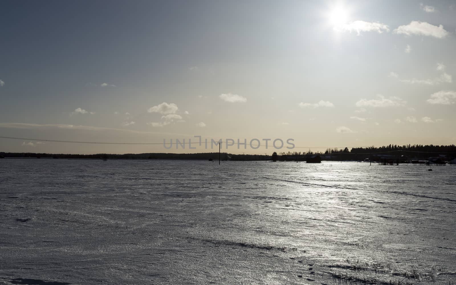 Electricity Pylon in Winter Field