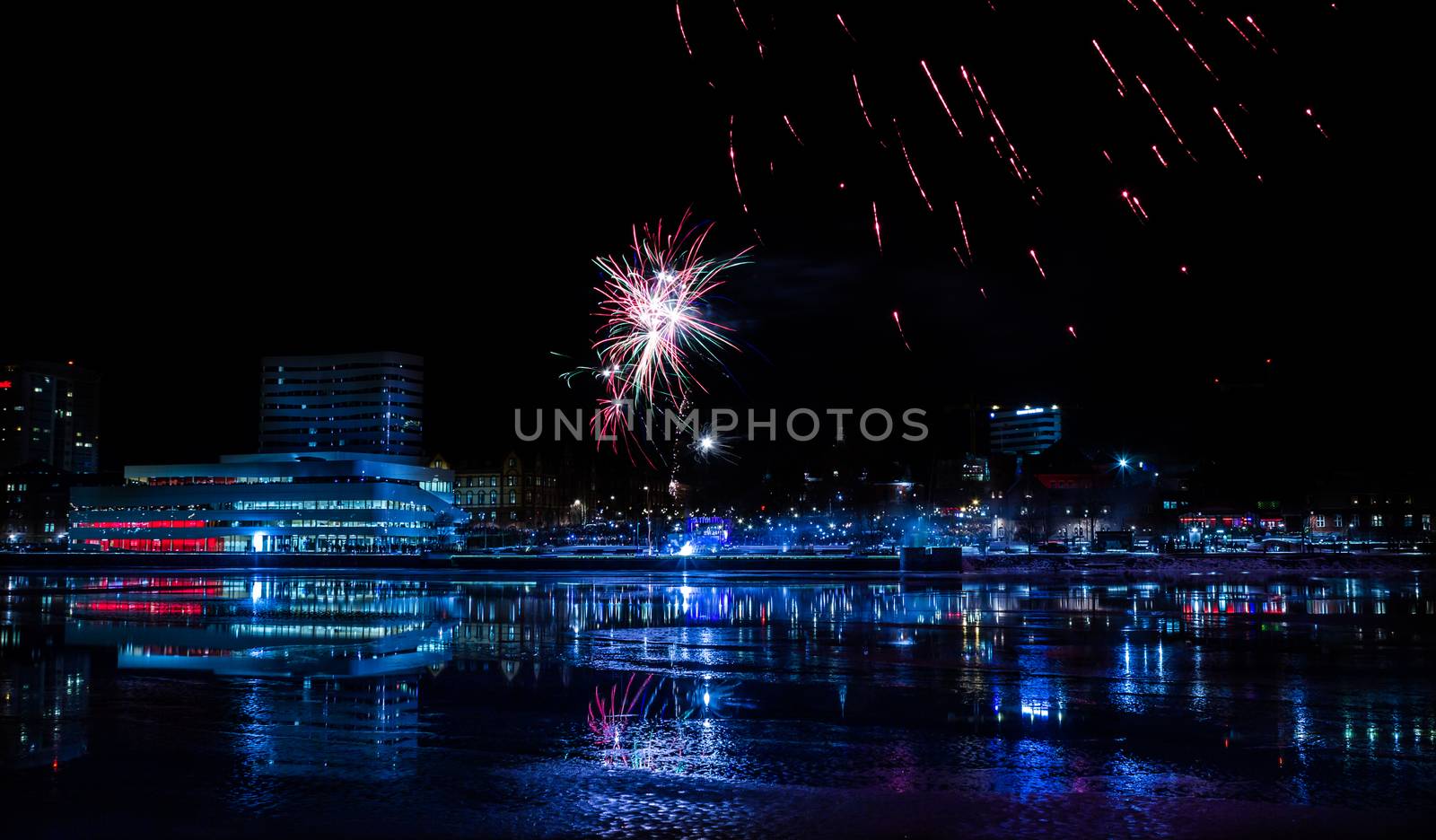 Downtown Umea with Fireworks