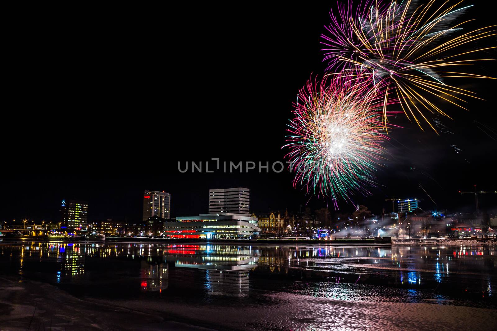 Fireworks over City Skyline