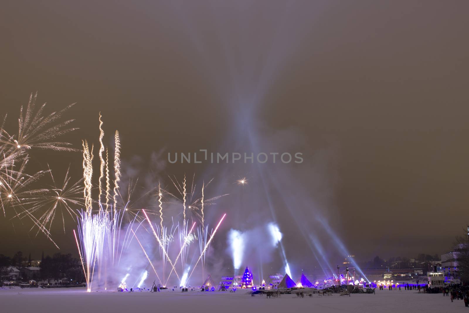 Fireworks on the River in Umea, Sweden