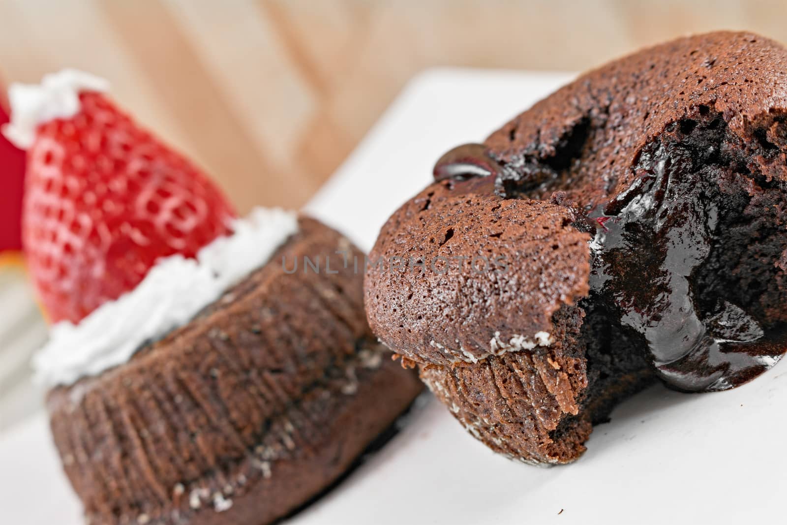 Chocolate cake with strawberry in the shape of hat Christmas by EnzoArt