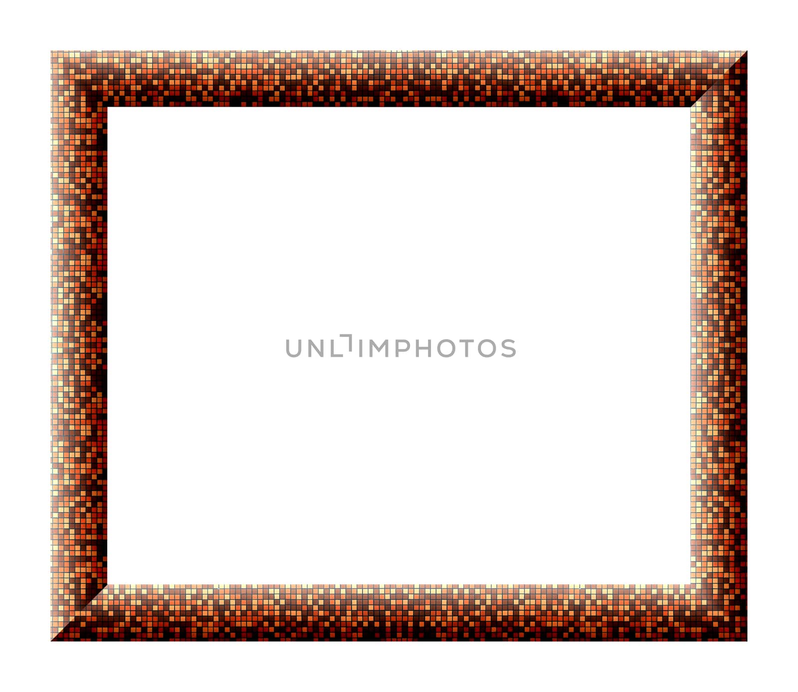 Empty frame for pictures with the texture of multicolored small tiles orange colors on a white background