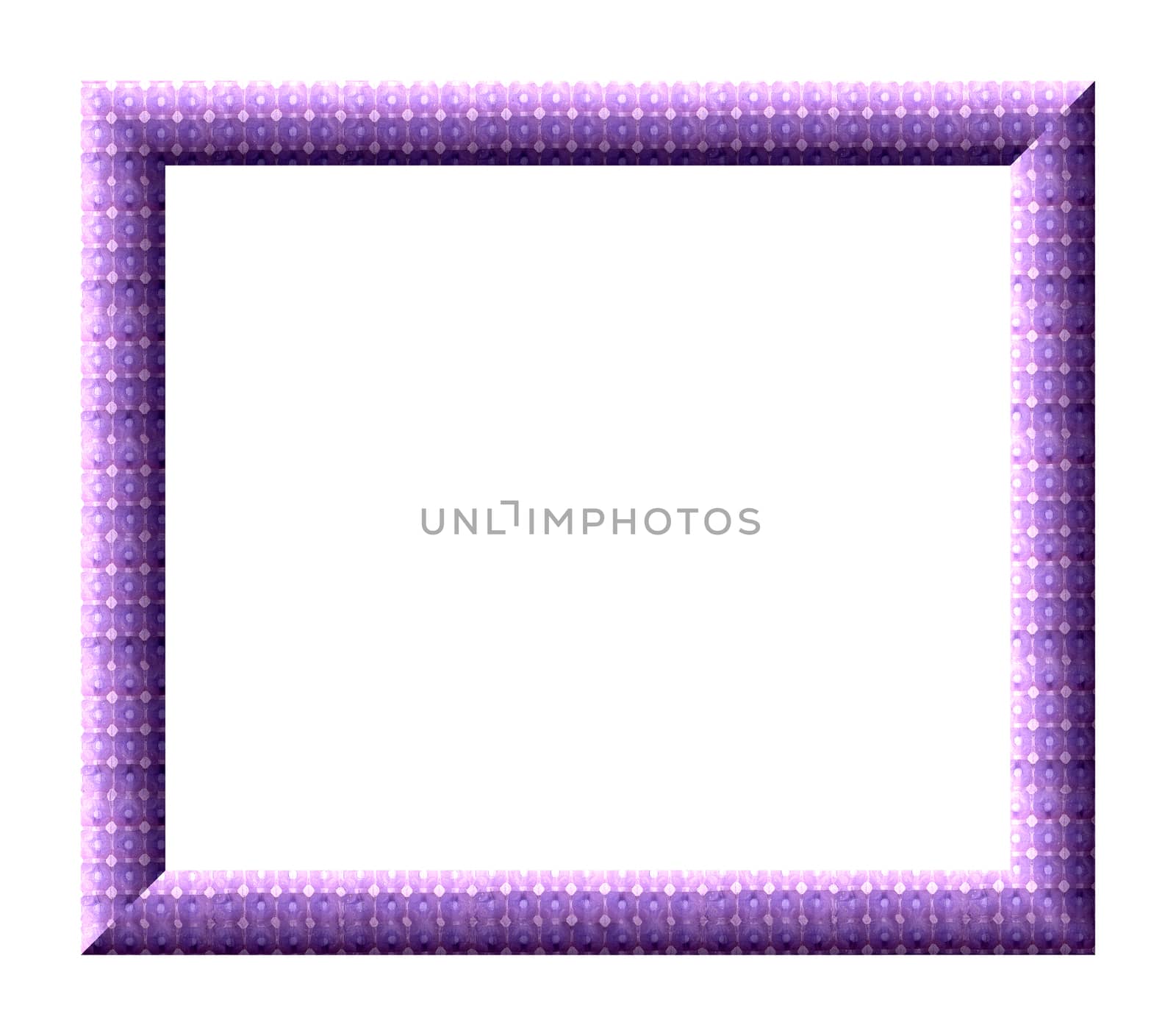 Blank photo frame with a texture of purple tiles on a white background
