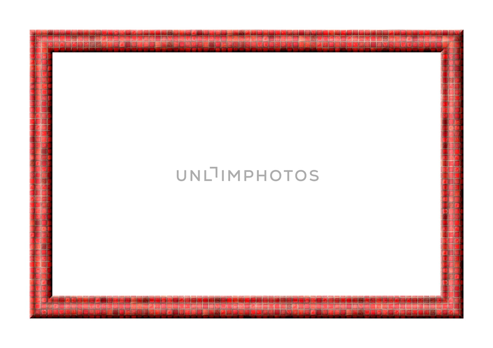 
Rectangular blank photo frame with red textured tiles on white background