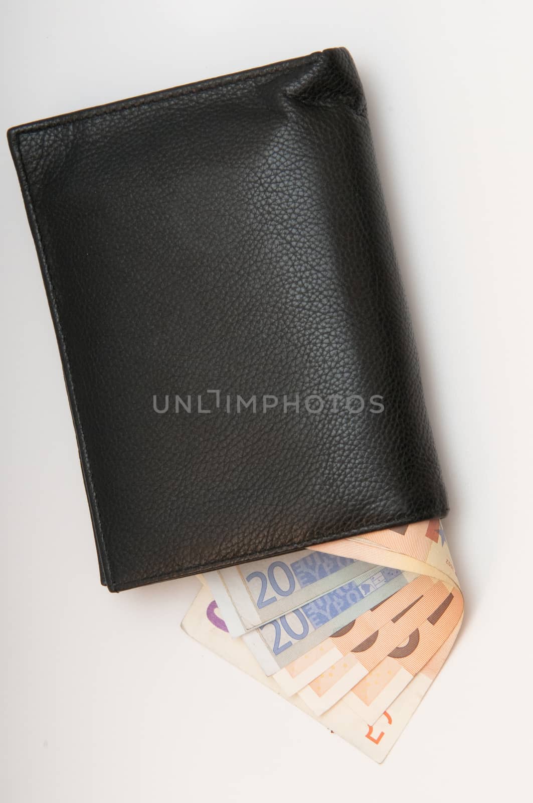 the photo is a wallet with money sticking out, the iimagine may represent an expense, or the value of the euro