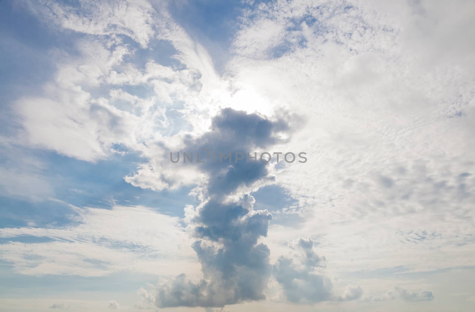 Clouds and sky in the afternoon. Clouds gathered in the sky, blocking the sun.