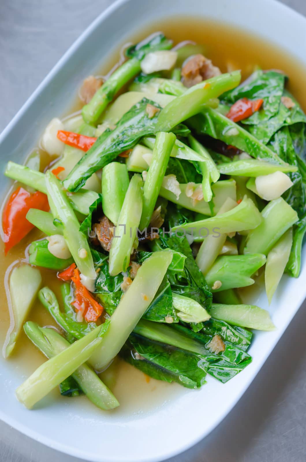 Stir fried kaled with sun dried salted fish