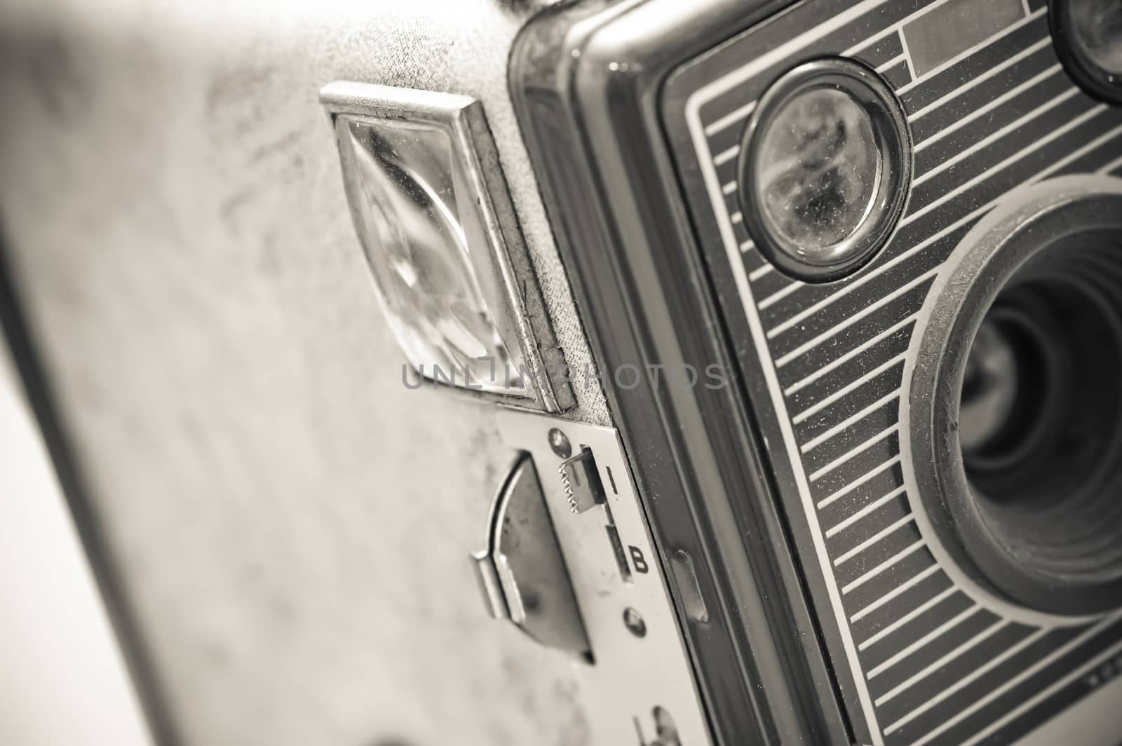 well used vintage box camera close up