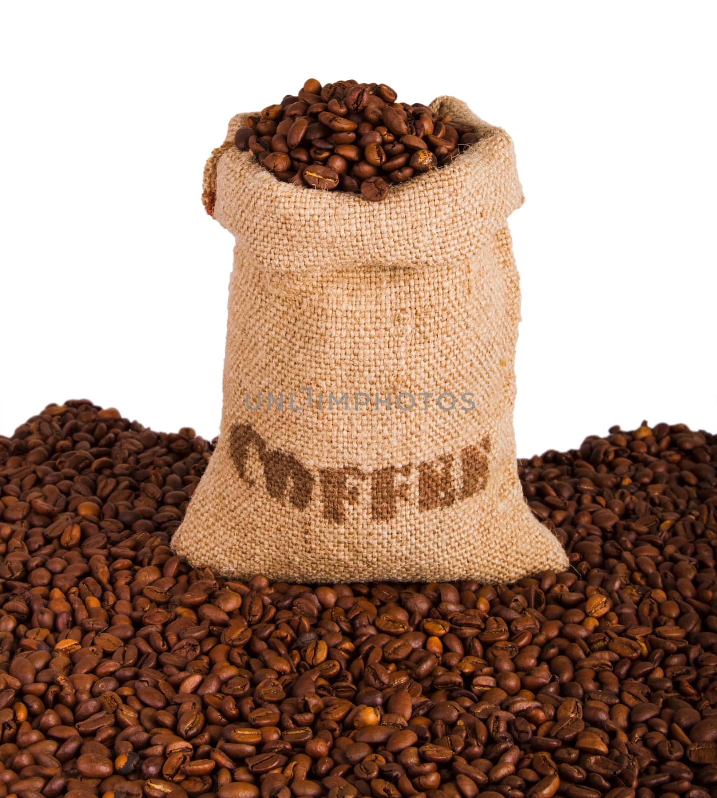 Burlap sack of coffee beans by grigorenko