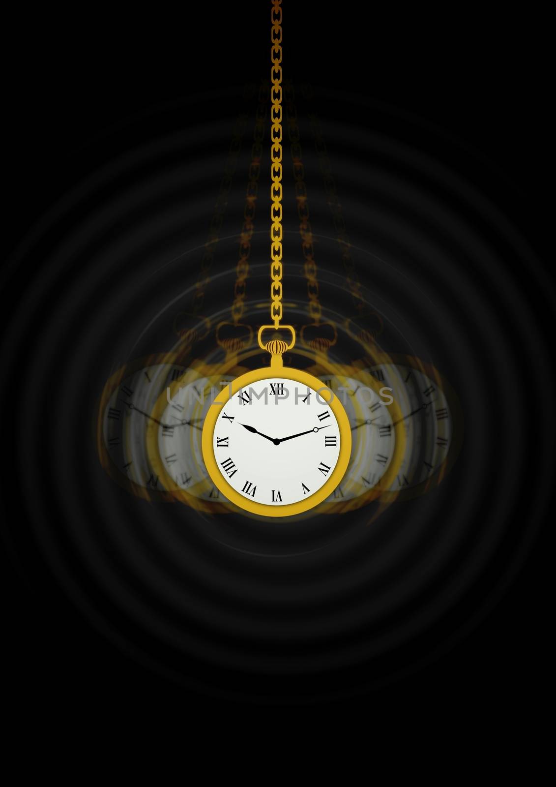 Illustration of a Hypnotists pocket watch with motion trails