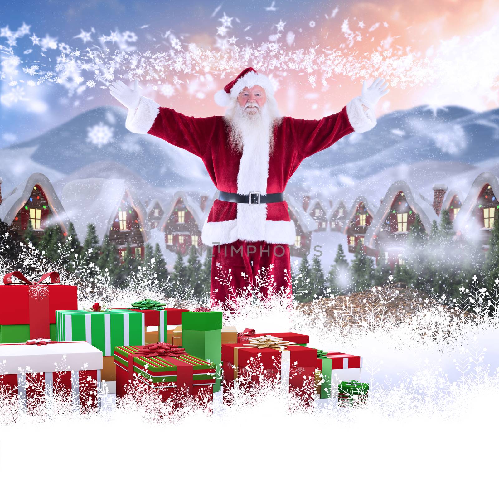 Composite image of jolly santa opens his arms to camera by Wavebreakmedia