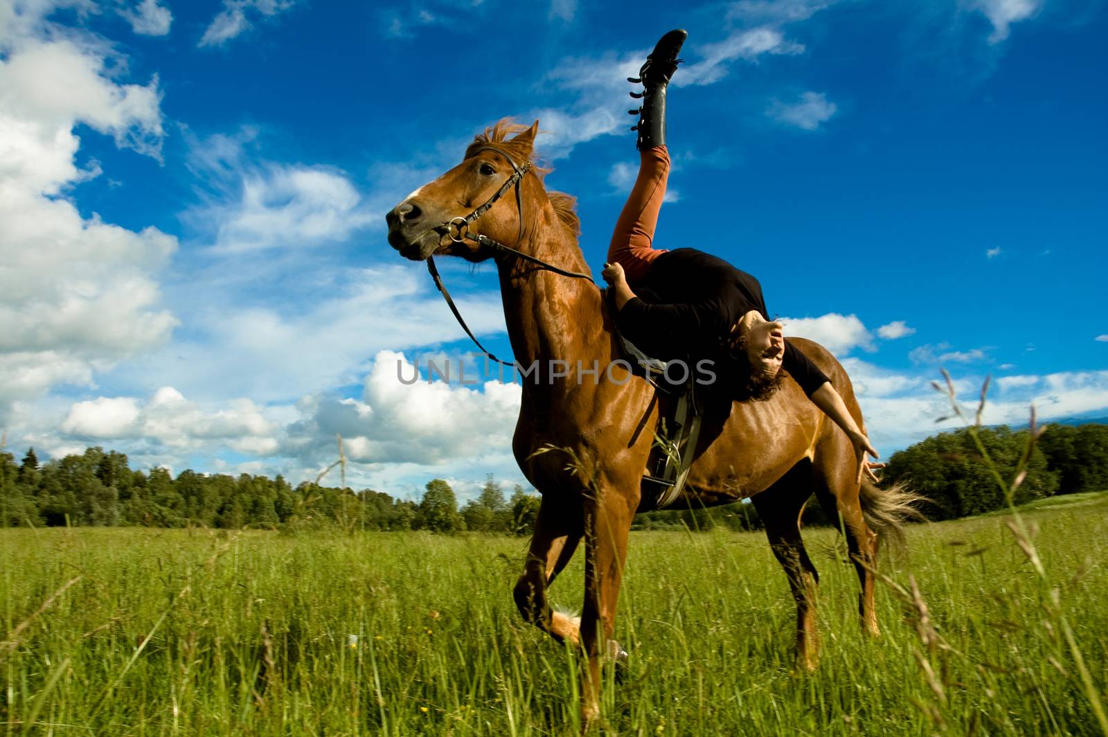 Woman ride on the horse in nature