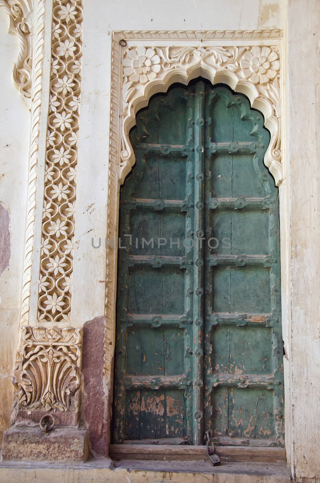 ancient decorative ornate door in asia, Rajasthan, India