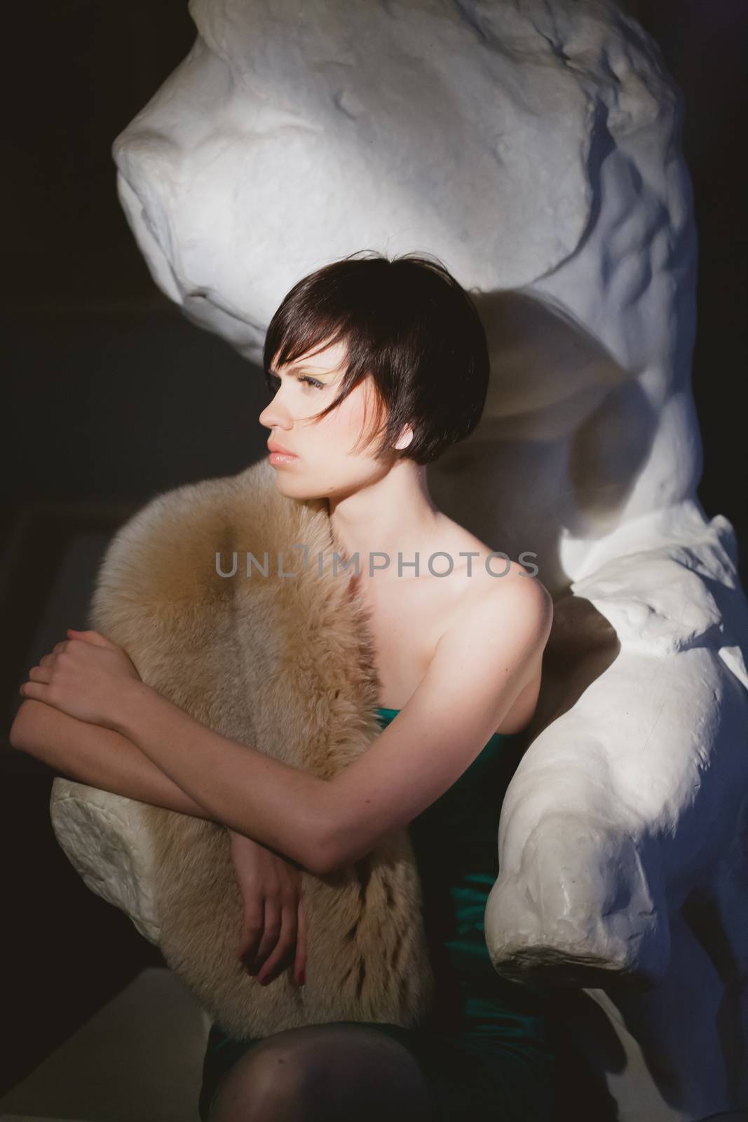 Portrait of beautiful woman with short  brown hair.