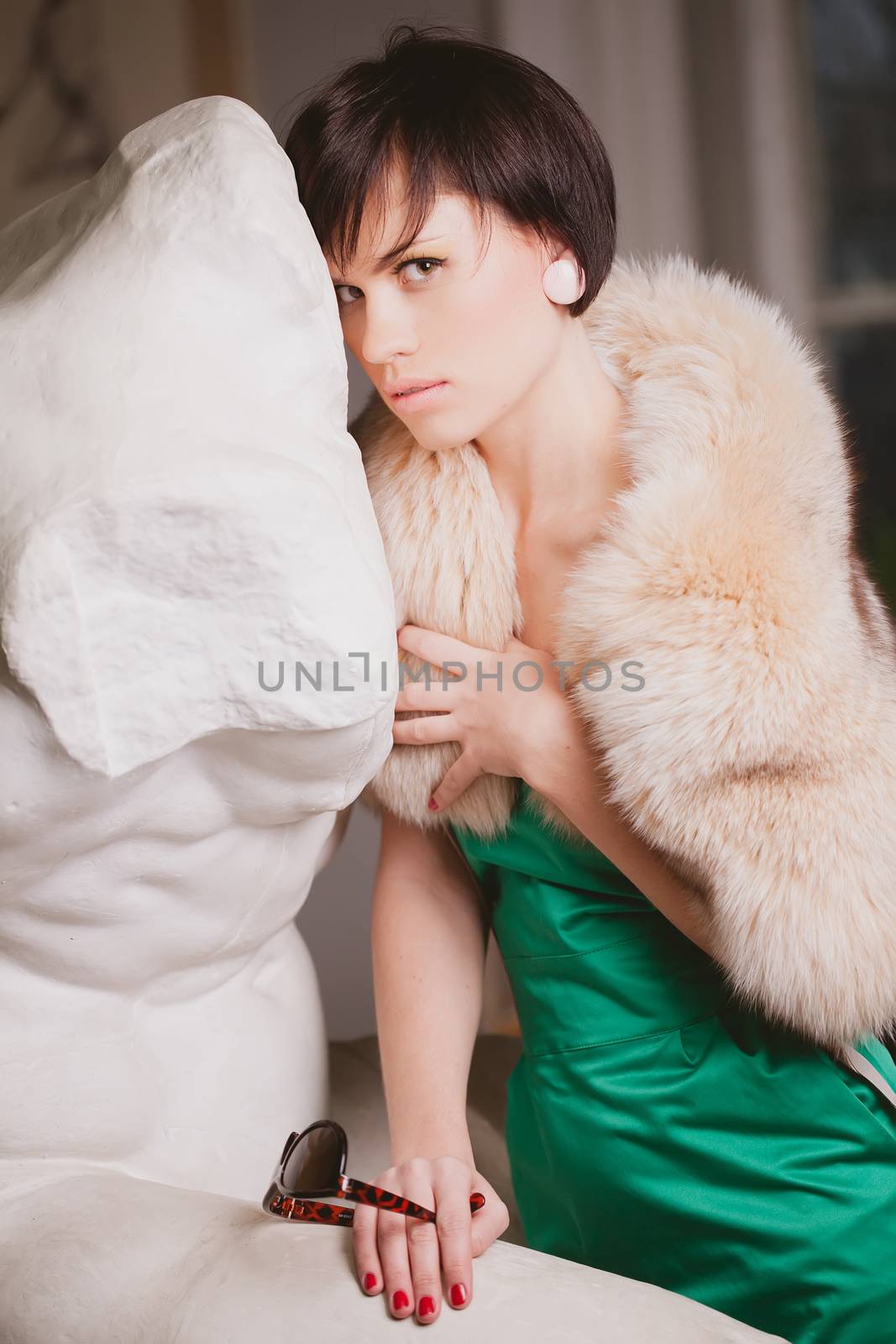 Portrait of beautiful woman with short  brown hair.