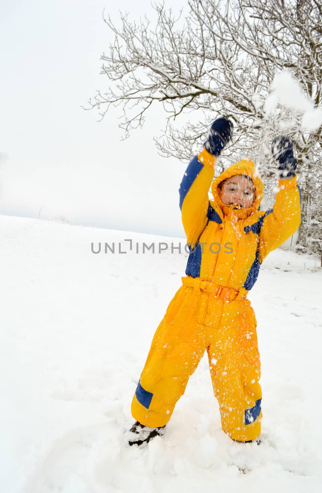 Cute little boy playing in the snow