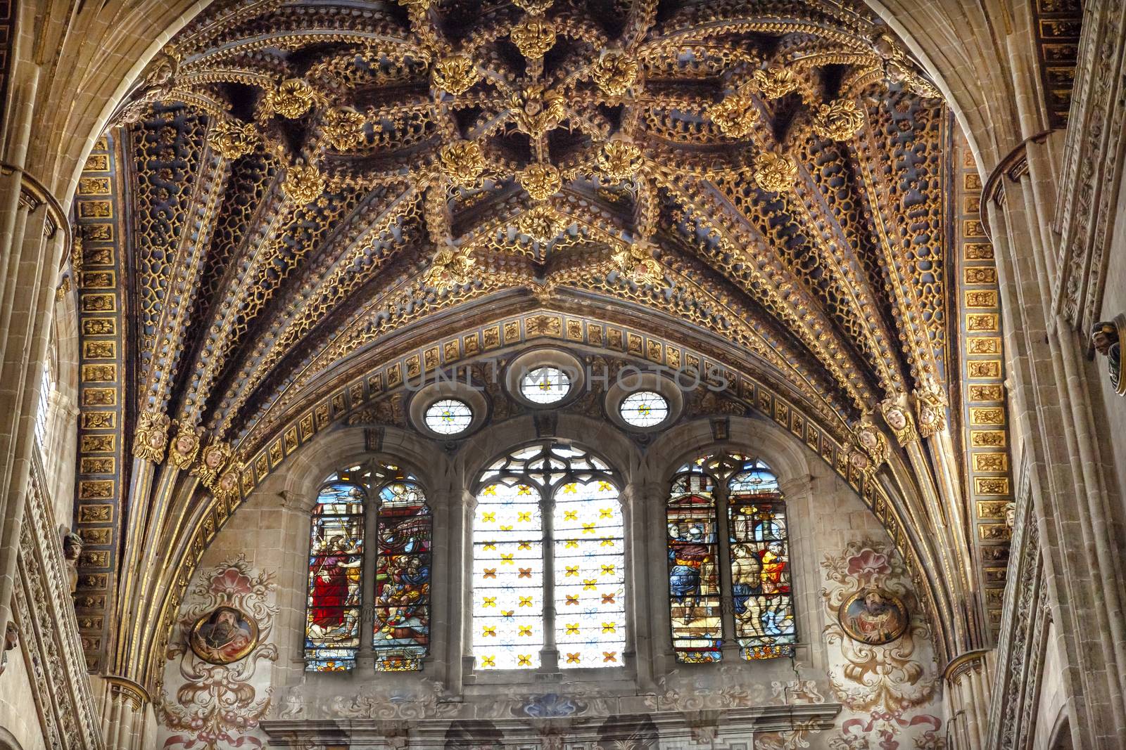 Stone Arch Stained Glass Statues New Salamanca Cathedral Spain by bill_perry