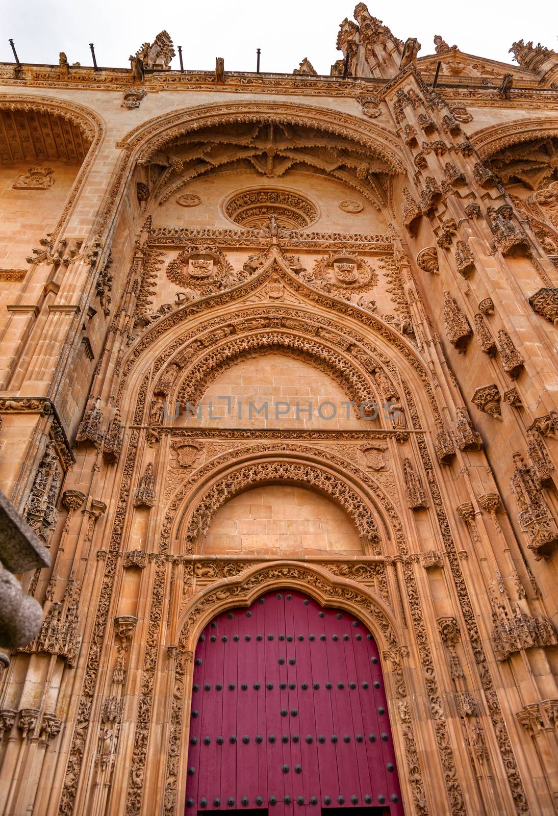 Stone Red Front Door Facade New Salamanca Cathedral Spain by bill_perry