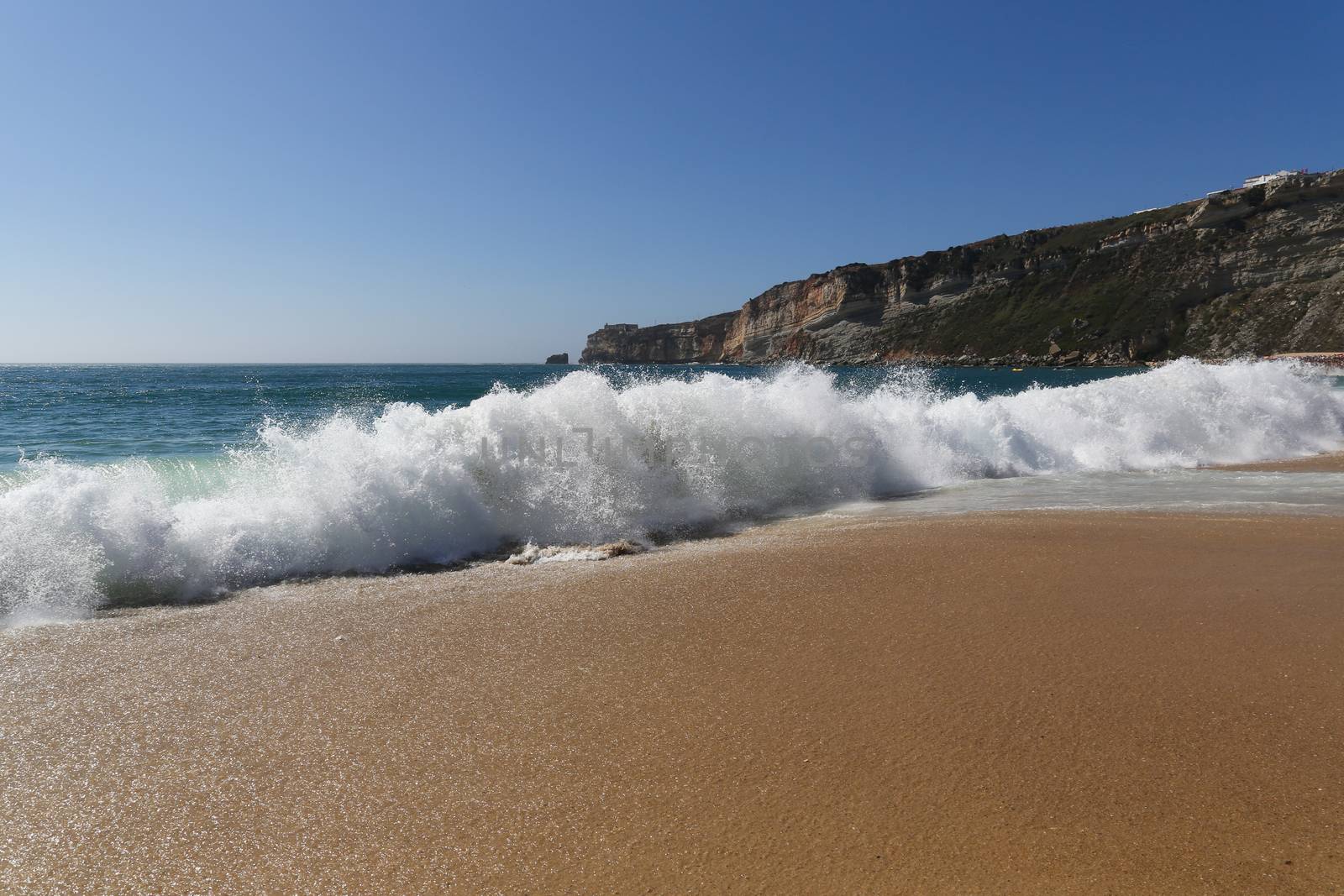 The wild beach of Nazare in Portugal 