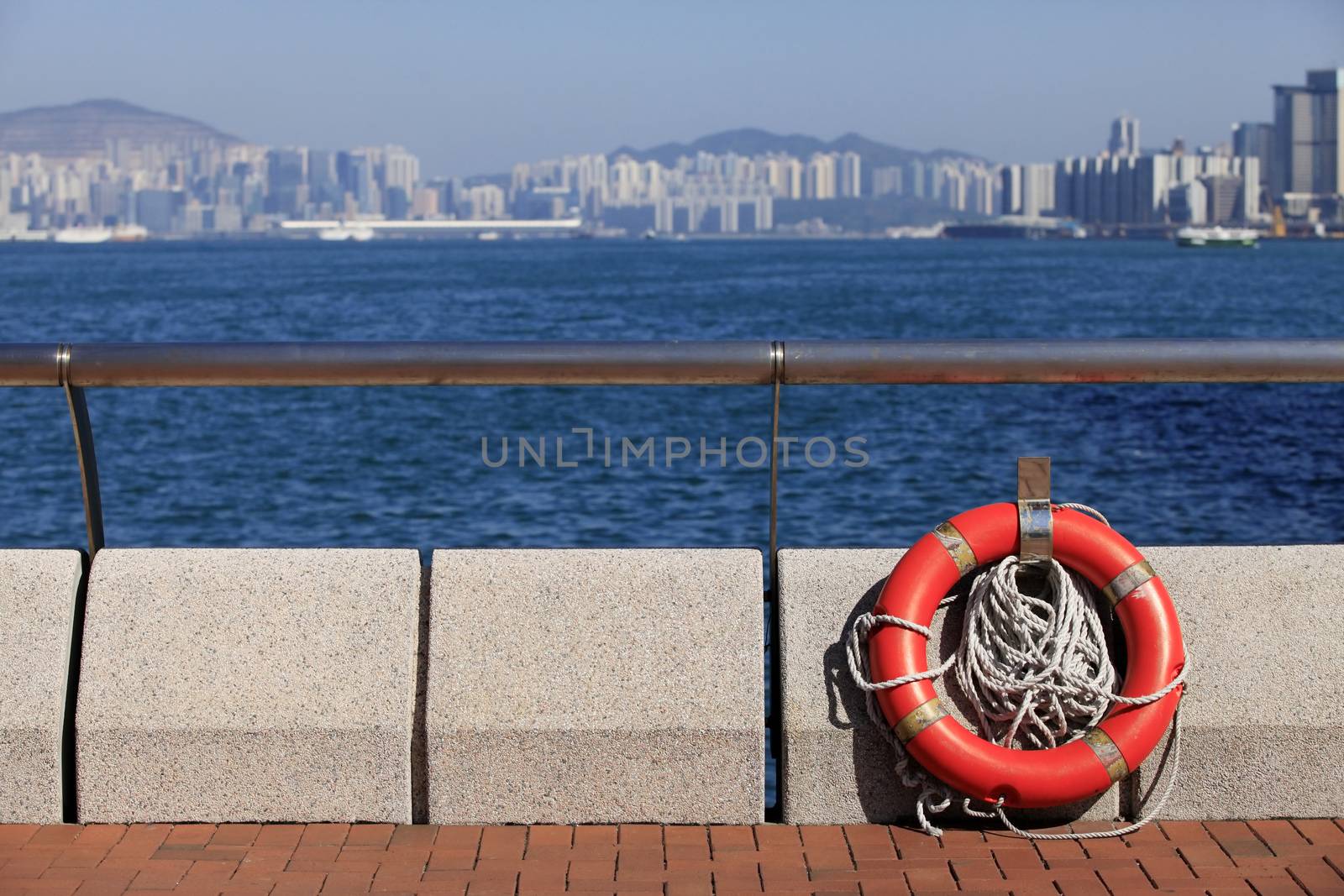 Lifebuoy on the waterfront in Hong Kong