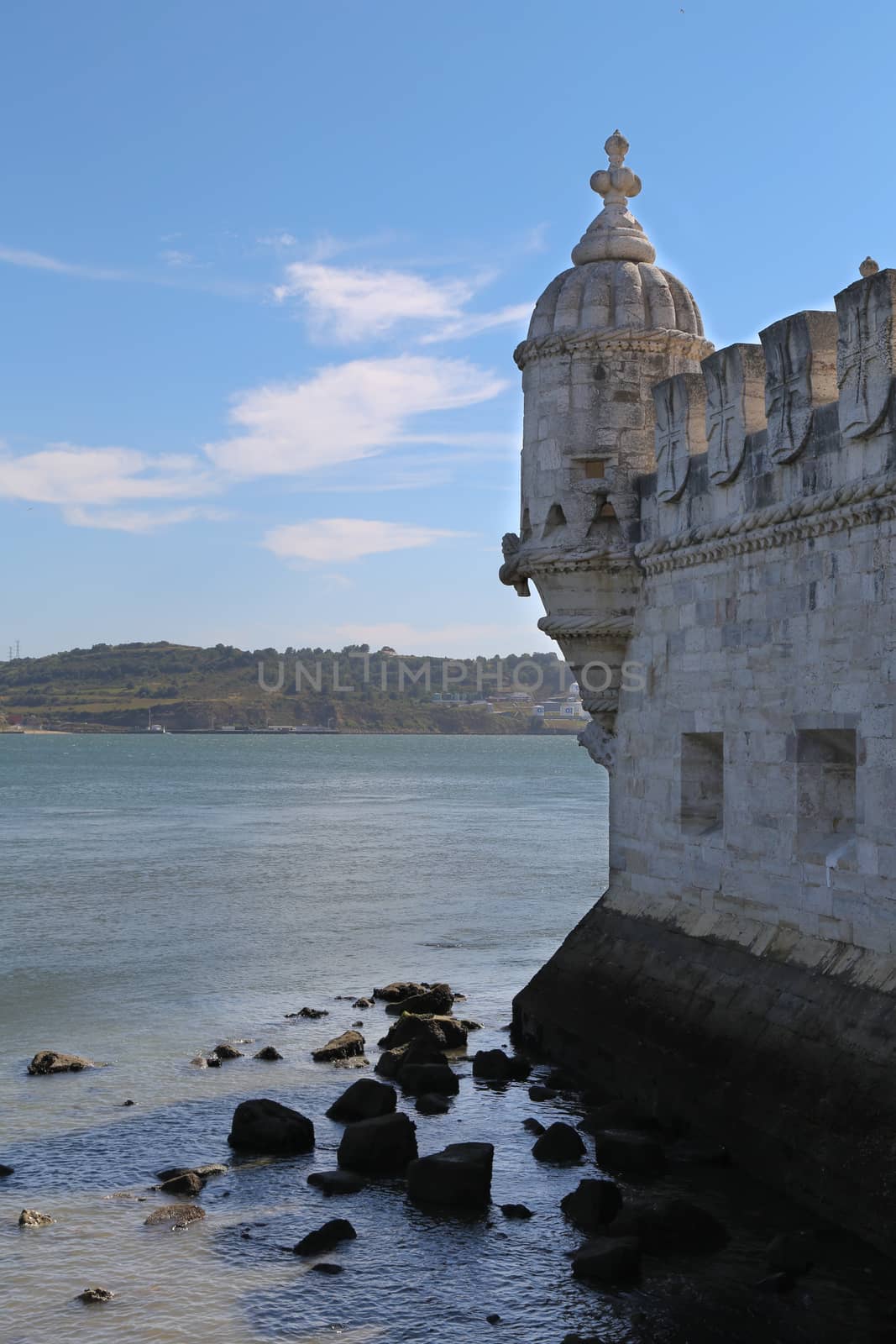 View on the fortified tower of Belem in Lisbon, Portugal