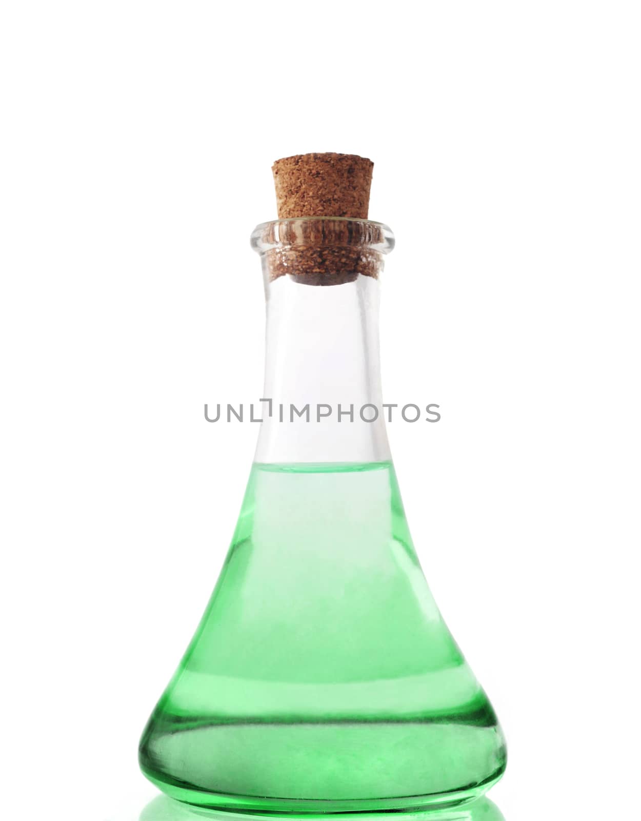 glass bottle with green liuqid