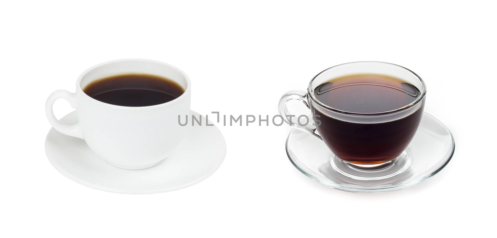 cup cofee with tea isolated on white