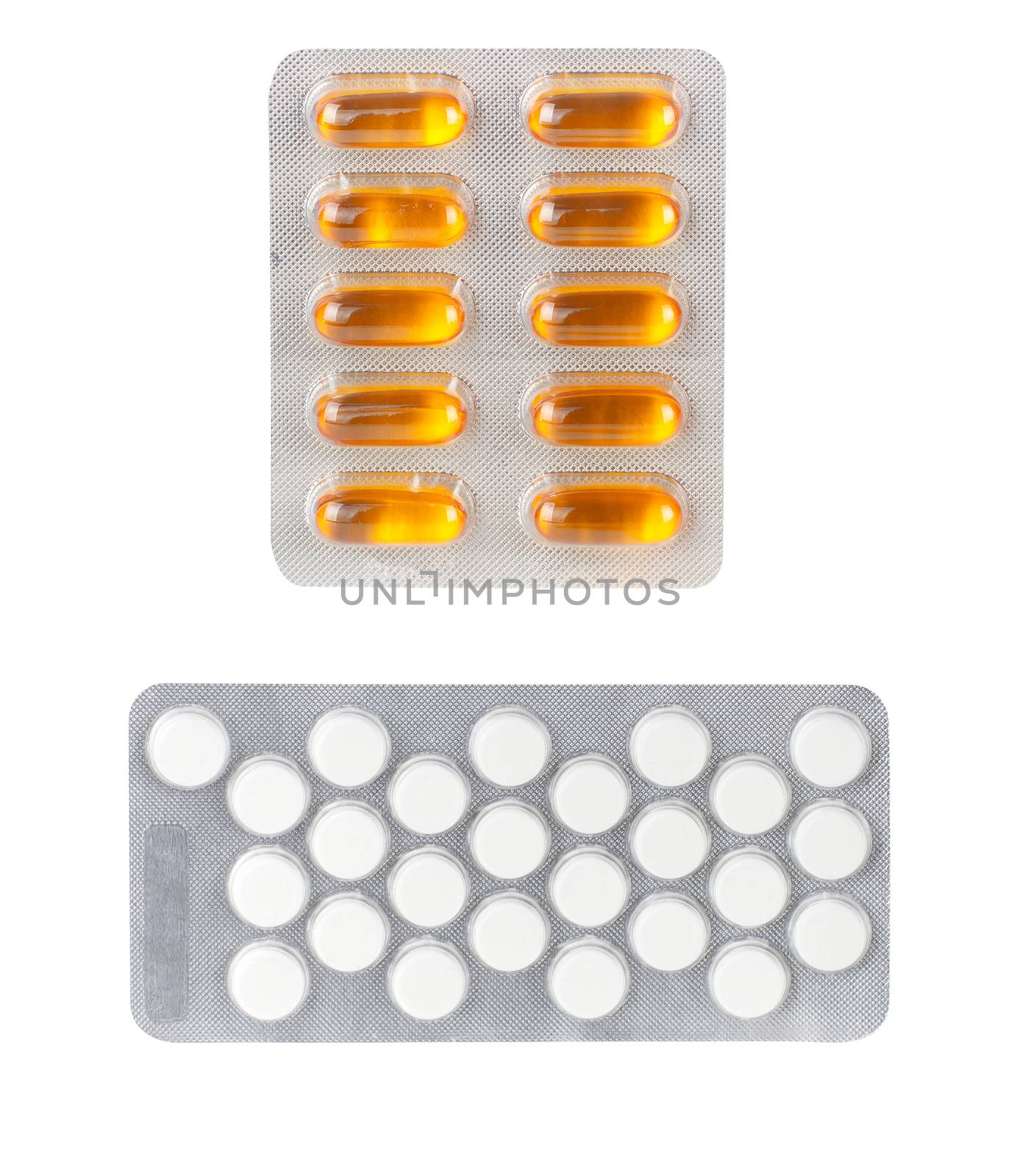 Packs of Medical Pills isolated on white background by ozaiachin