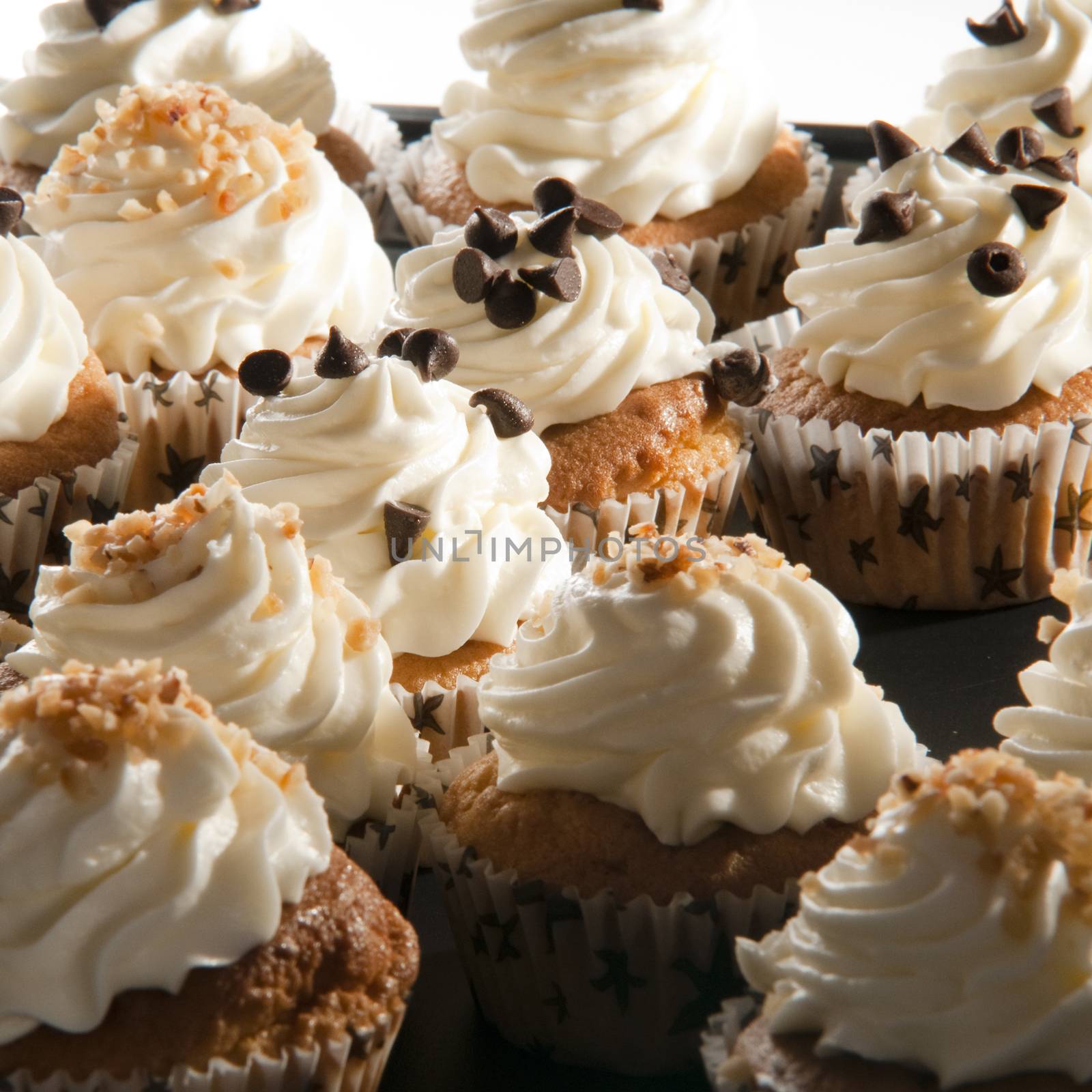 The muffins are typical and fluffy cupcakes American or English