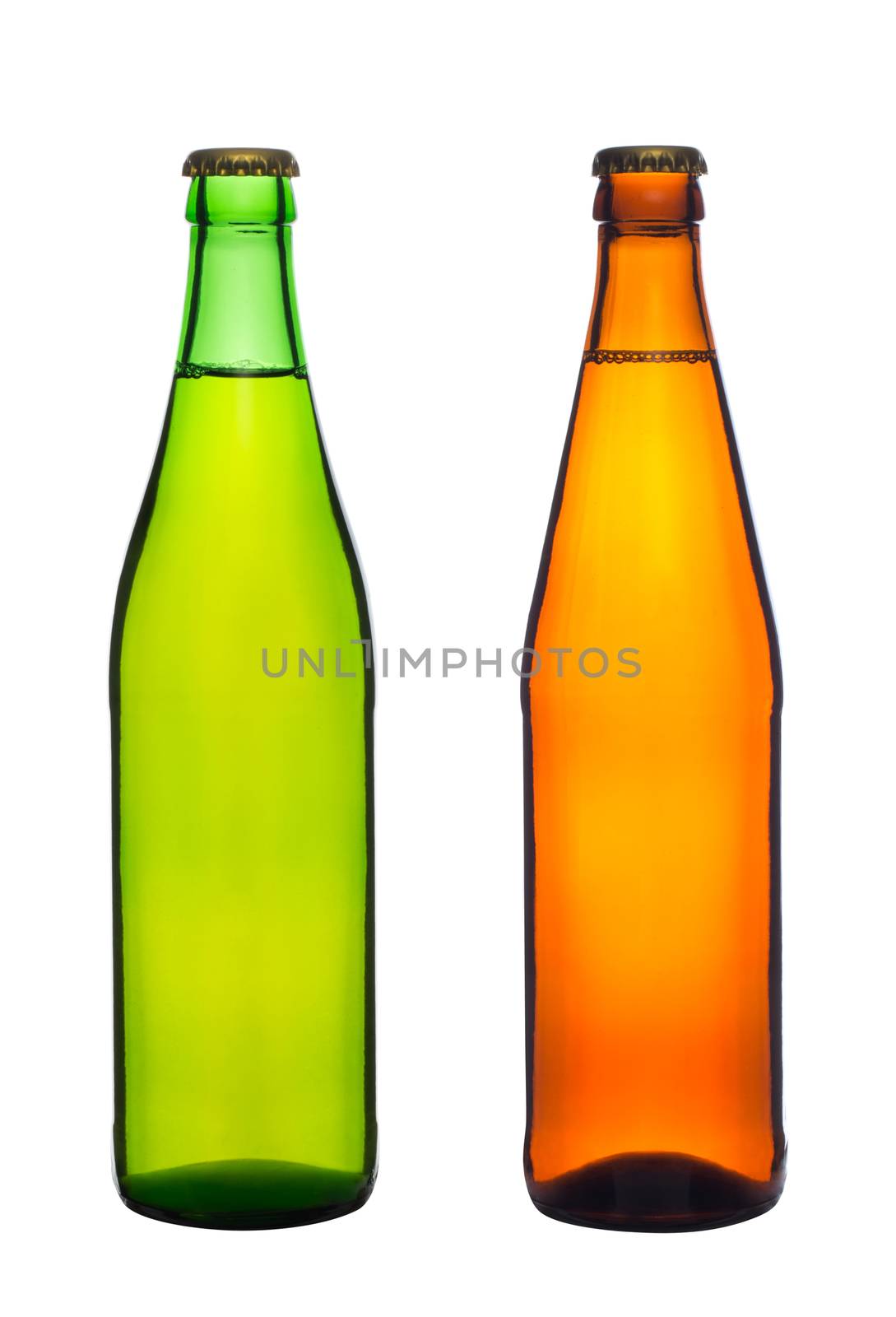 two bottles with beer isolated on white background