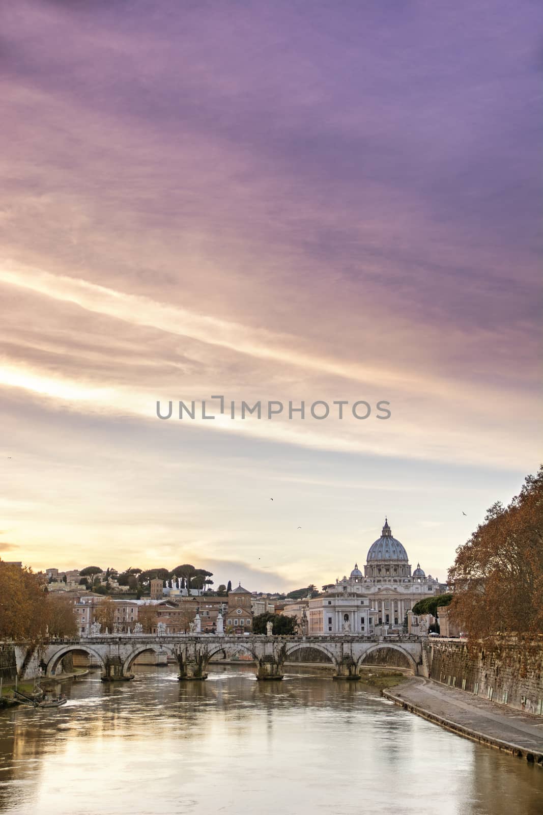 Saint Peter's Cathedral in Vatican City seen from the river Tiber by artofphoto