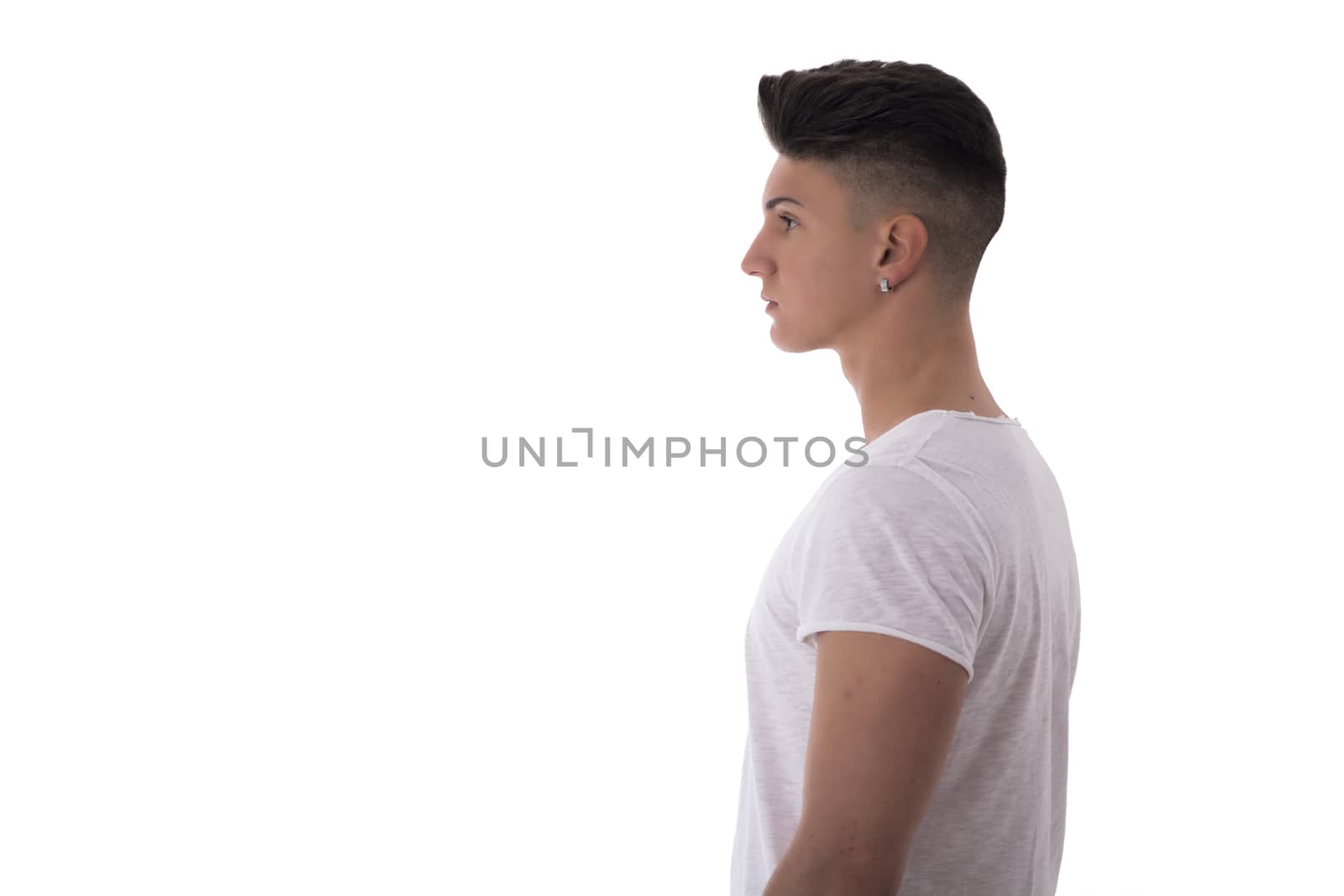 Profile of trendy young man in white t-shirt by artofphoto