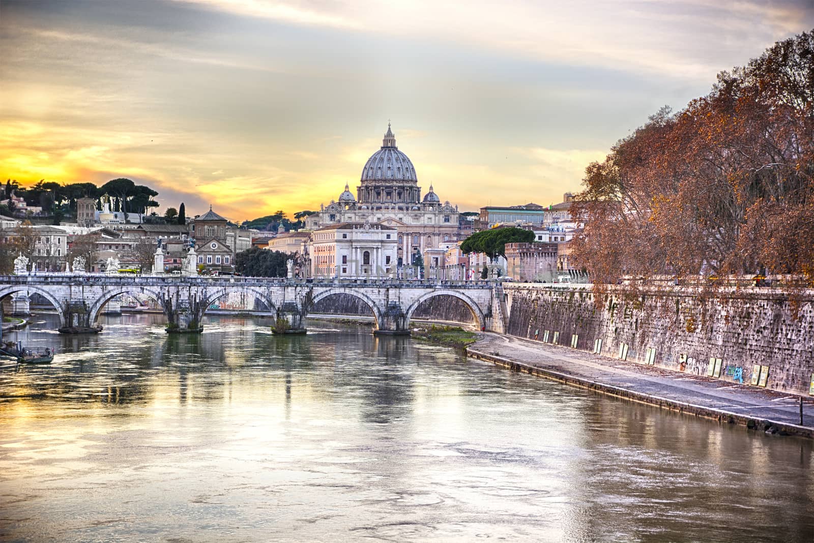 Saint Peter's Cathedral in Vatican City seen from the river Tiber by artofphoto