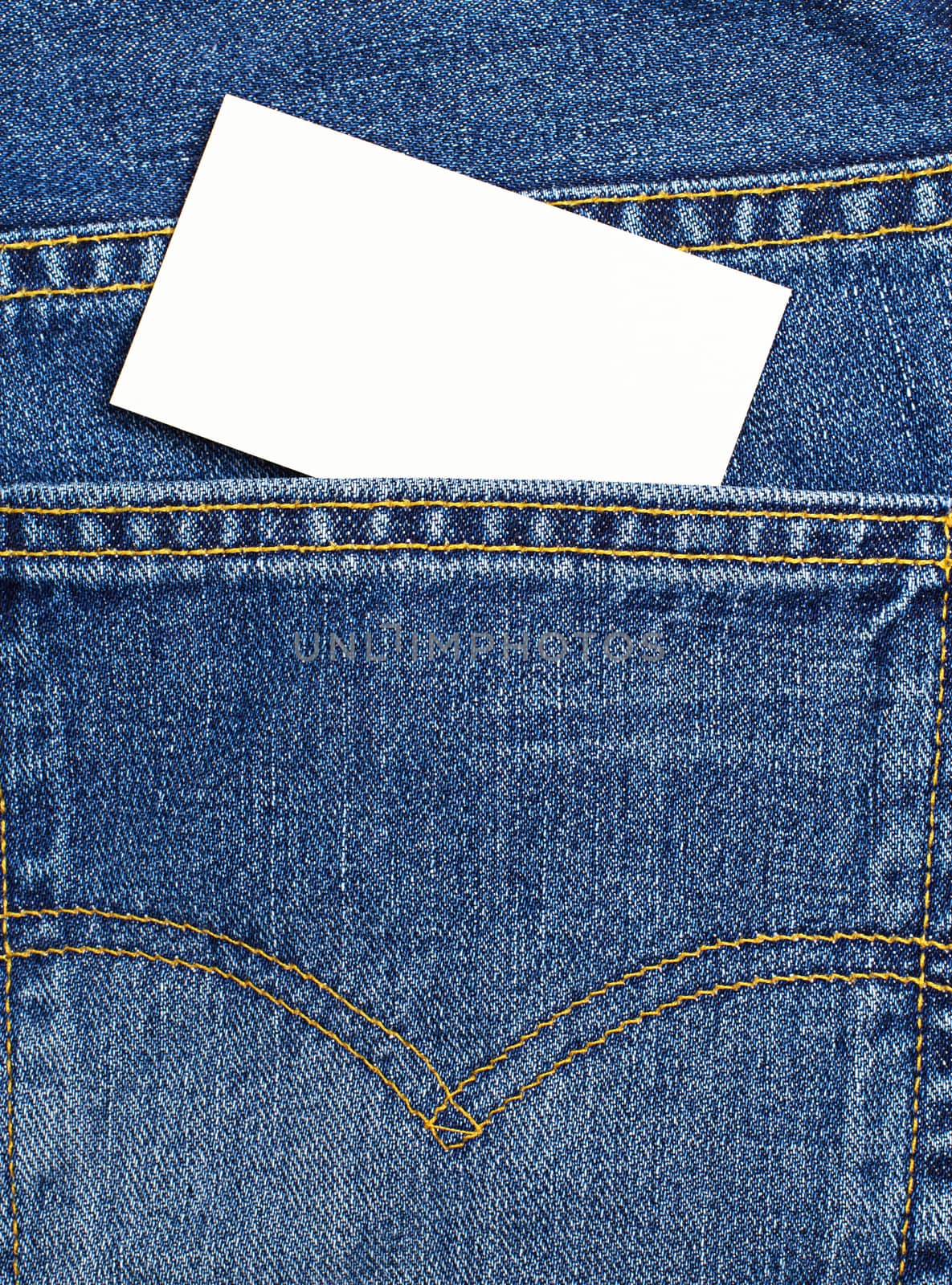 Blank card with copy space in a pocket of blue jeans